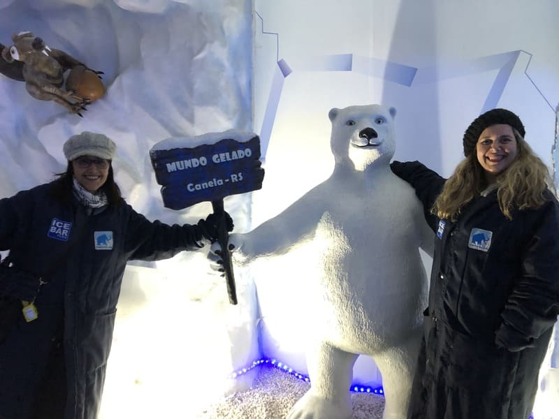 O Ice Bar Mundo Gelado do Capitão Jack possui diversas esculturas de gelo. Entre elas, um urso polar.