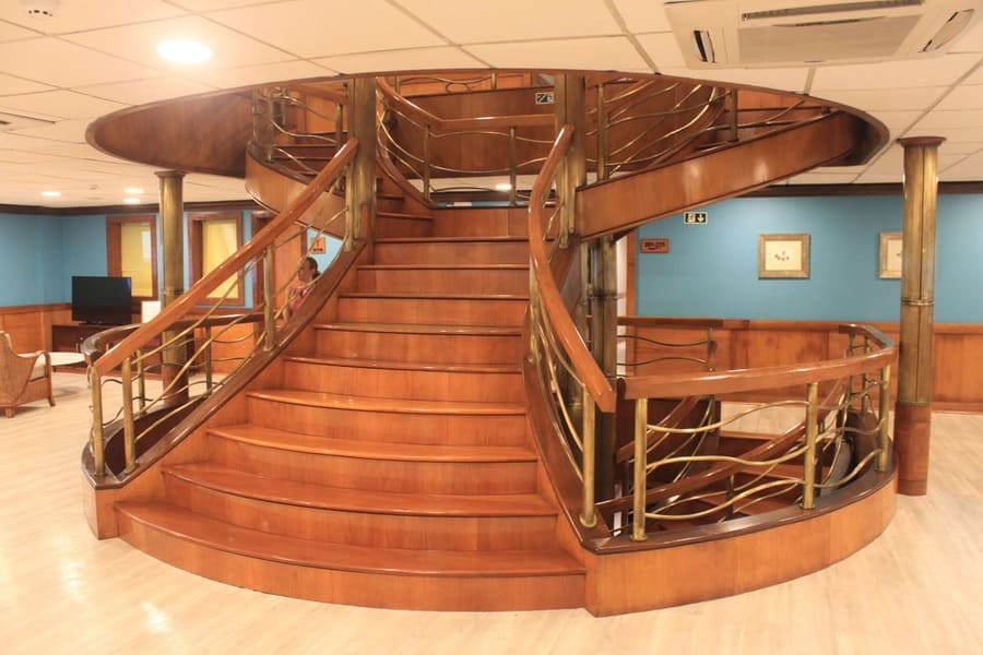 Beautiful wooden staircase of Iberostar Grand Amazon Expedition