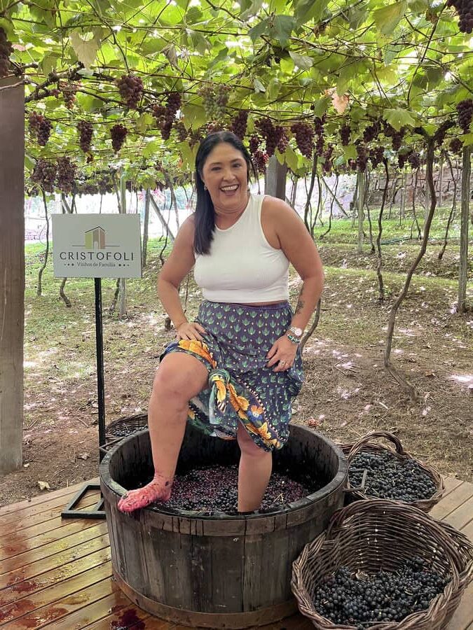 Experiência de pisa das uvas na Vinícola Cristofoli em Faria Lemos, Serra Gaúcha