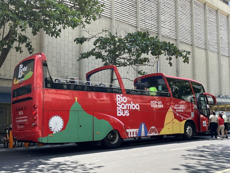 Rio de Janeiro sightseeing bus used for hop-on hop-off city tours.