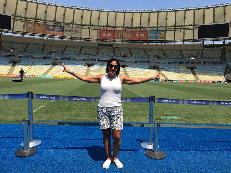 Inside Maracanã Stadium during a guided tour in Rio de Janeiro.
