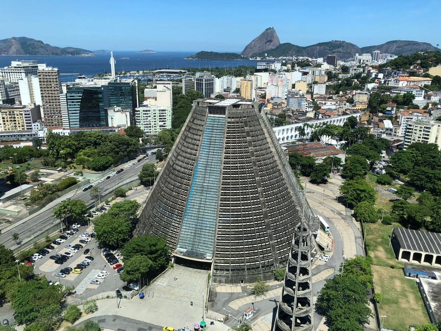 The striking modern architecture of Rio de Janeiro's Metropolitan Cathedral.